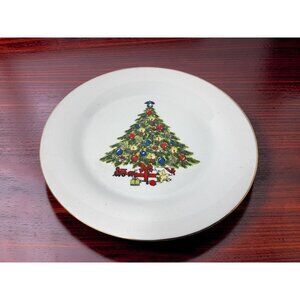 Vintage Sea Gull Fine China Christmas Tree Gold Rim 10.5"" Dinner Plate